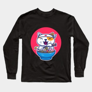 Cute cat eating ramen Long Sleeve T-Shirt